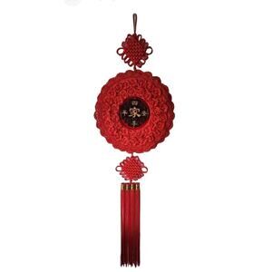 Chinese New Year Red Decoration Round Chinese Knot Ornament W/ Peach Wood 4 Ft